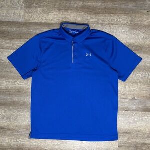 Under Armour Golf Polo Mens L Blue HeatGear Loose Wicking Short Sleeve